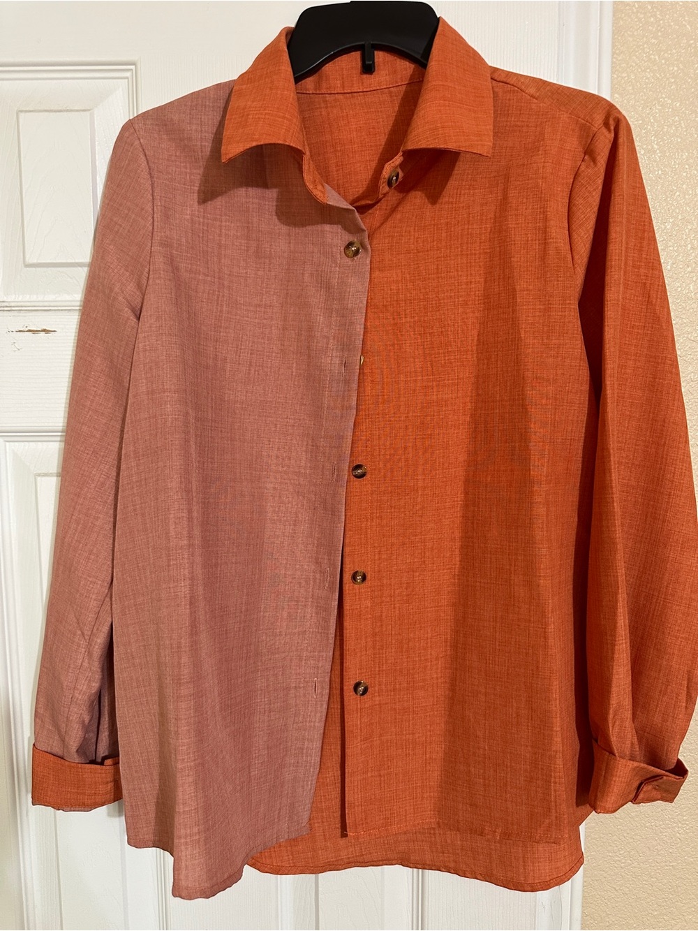 Shein women Two-Tone Orange Button-Up Shirt